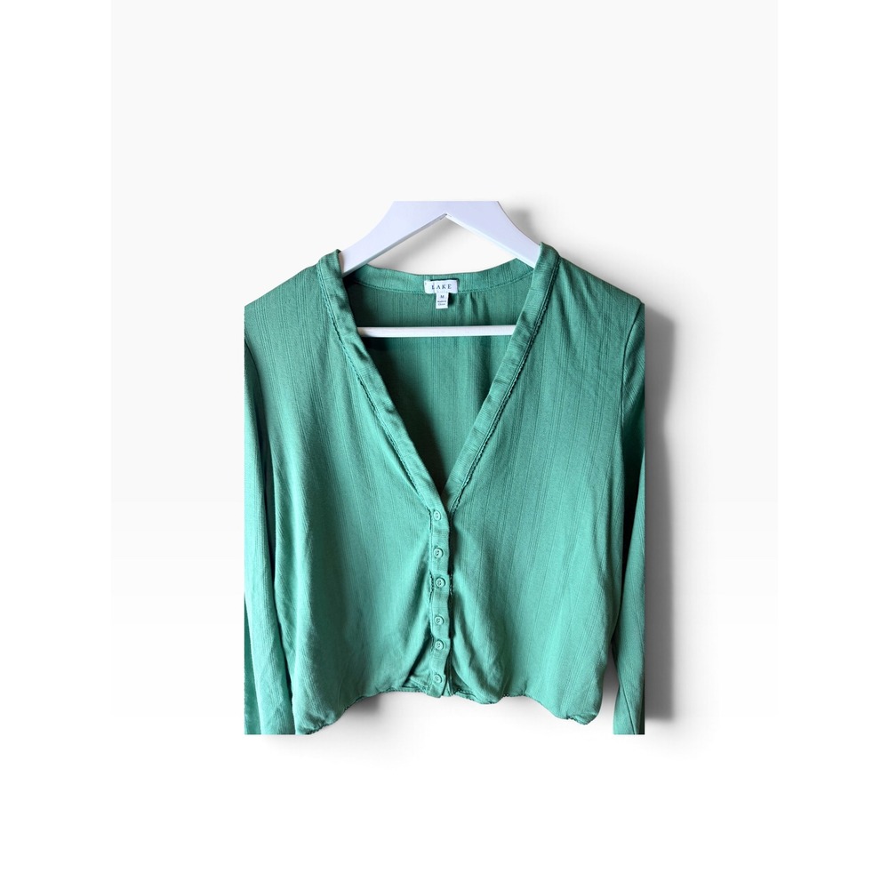 LAKE Pajamas Green Bamboo Ribbed Knit Cardigan and Camisole Lounge Set Medium